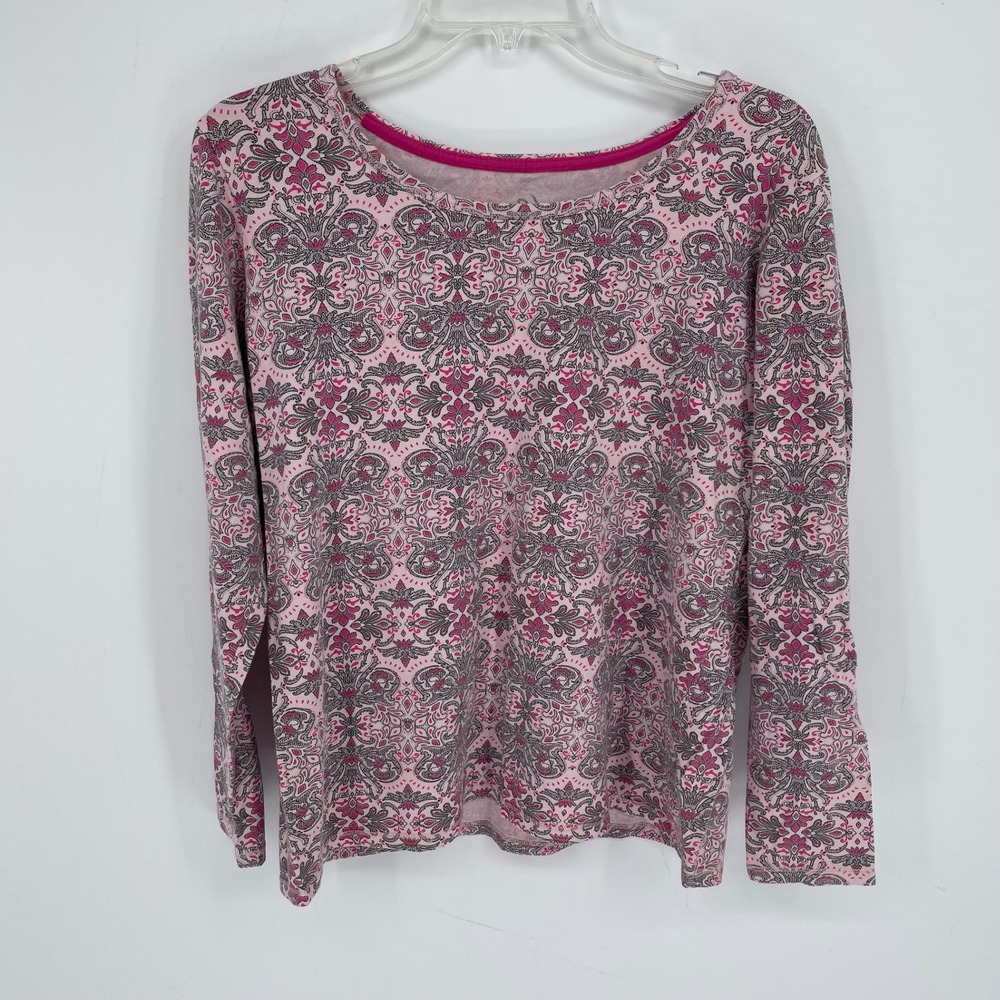 Made For Life Women's Pink Paisley Stretch Long Sleeve Scoop Neck T-Shirt Size L